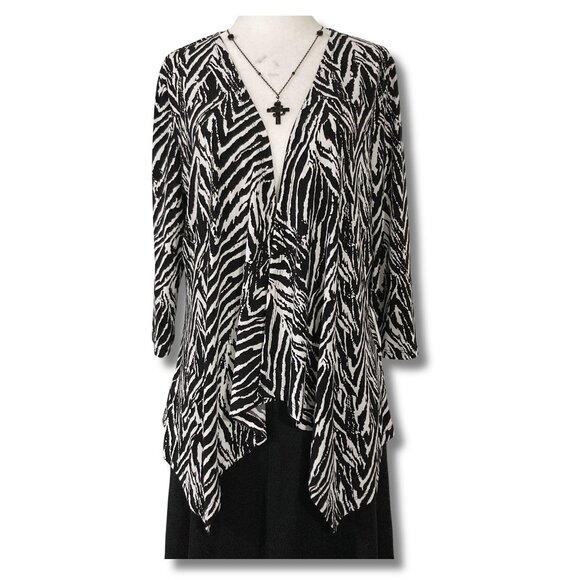 TANJAY Black and white zebra print handkerchief hem cardigan ~ SMALL MEDIUM top - Picture 1 of 11